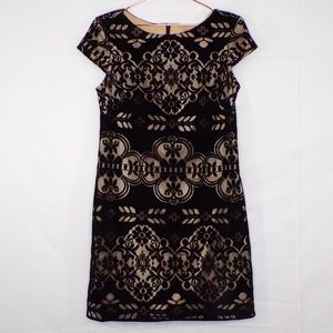 Eliza J. Black Velveteen Lace Dress, Sz 8P